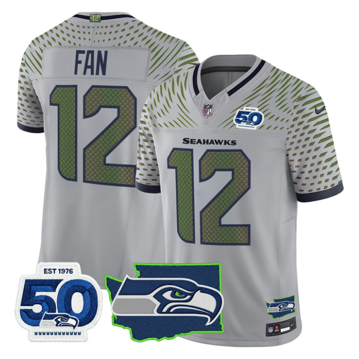 12th Fan Jersey #12 Seahawks 50th Anniversary Patch Limited Stitched Gray