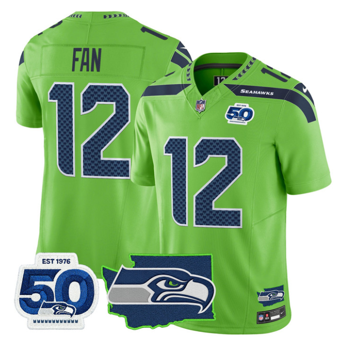 12th Fan Jersey #12 Seahawks 50th Anniversary Patch Limited Stitched Green