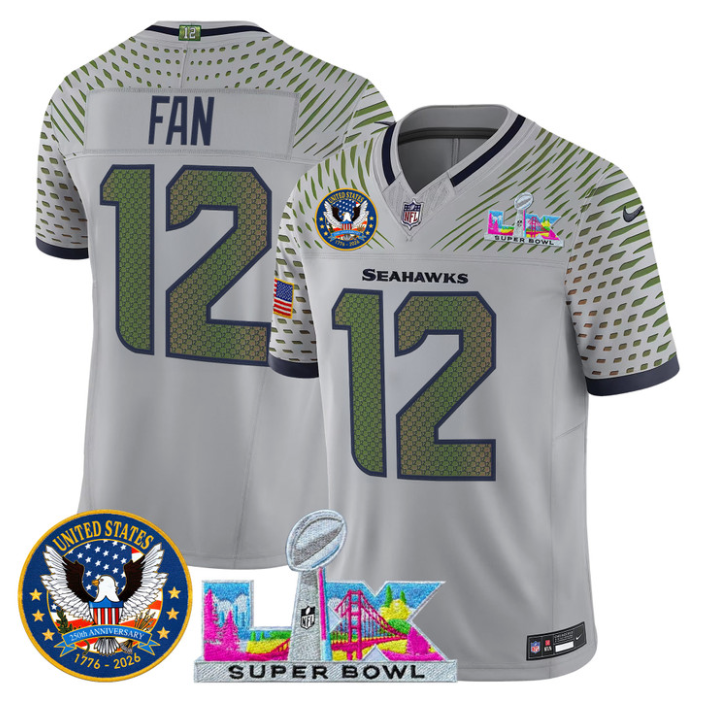 12th Fan Jersey #12 Super Bowl LX United States 250th Patch Stitched