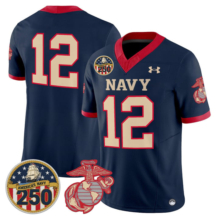 12th Man Jersey #12 Navy Midshipmen USMC 250th Patch Stitched