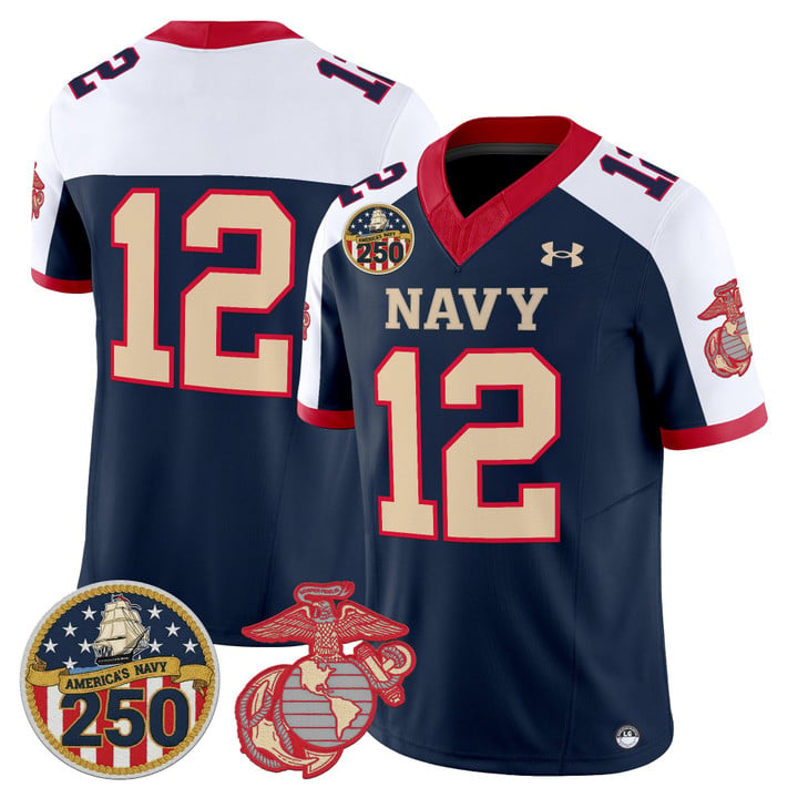 12th Man Jersey #12 Navy Midshipmen USMC 250th Patch Stitched
