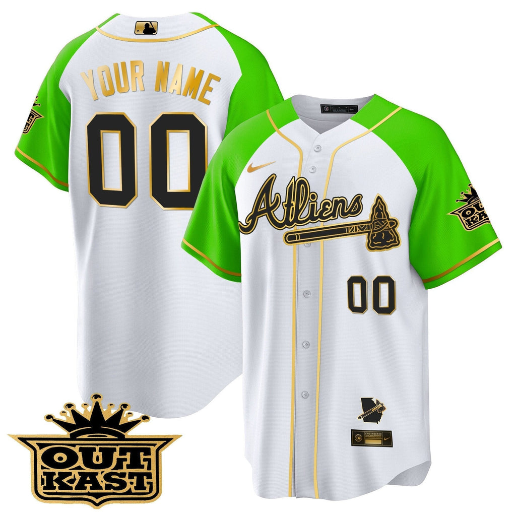 Atlanta Braves Atliens Gold Alternate Cool Base Custom Jersey - All Stitched