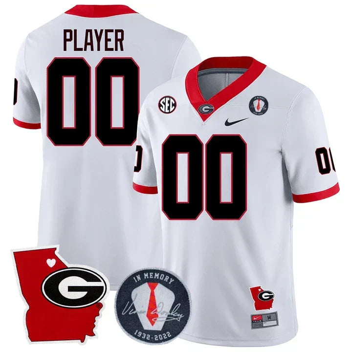 Custom Georgia Bulldogs 2024 Vince Dooley Patch & Georgia State Map Jersey - All Stitched