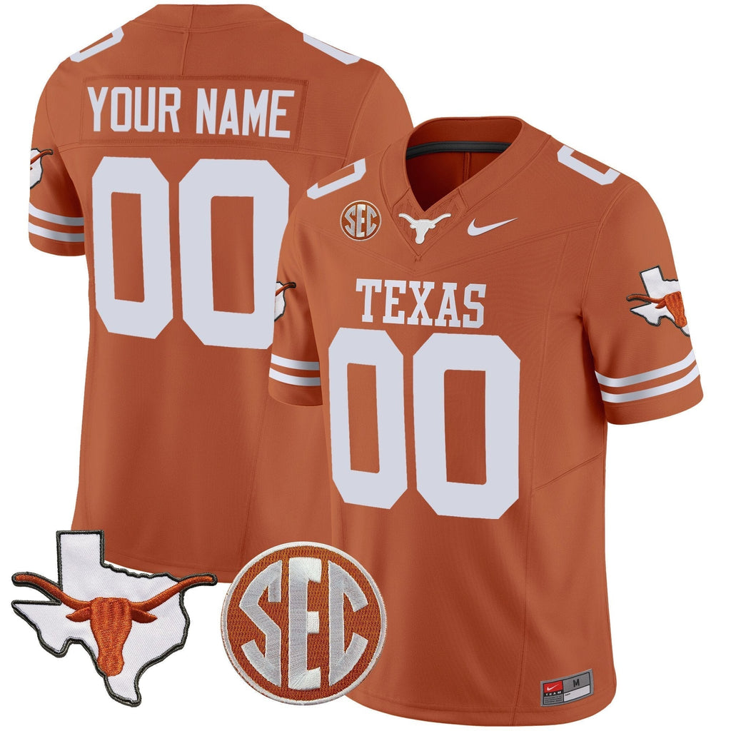 Custom Texas Longhorns State Map & SEC Patch Vapor Jersey V4 - All Stitched