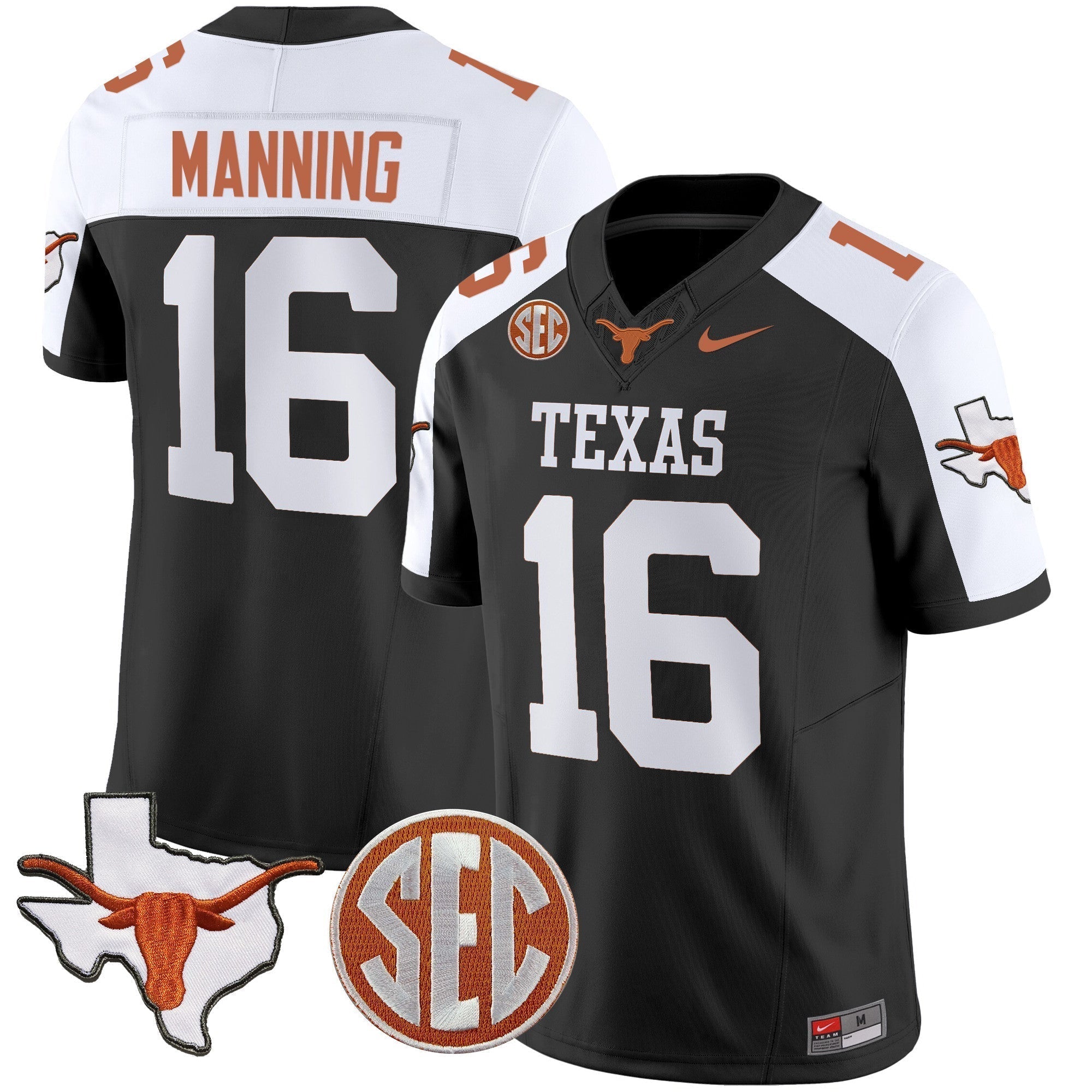 Men Texas Longhorns State Map & SEC Patch Vapor Jersey V4 - All Stitched