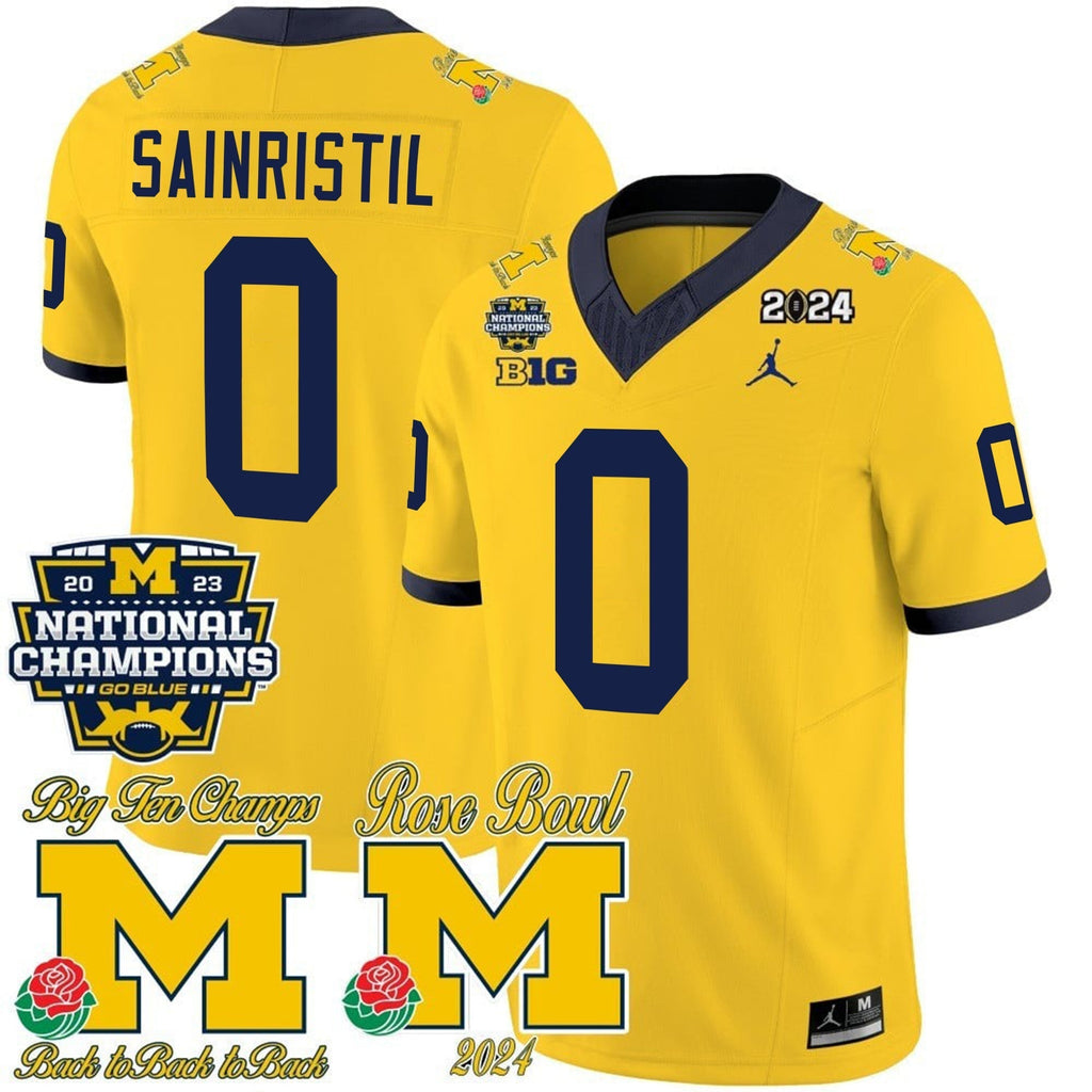 Men Michigan Wolverines 2023 National Champions & Rose Bowl Patch Vapor Jersey - All Stitched