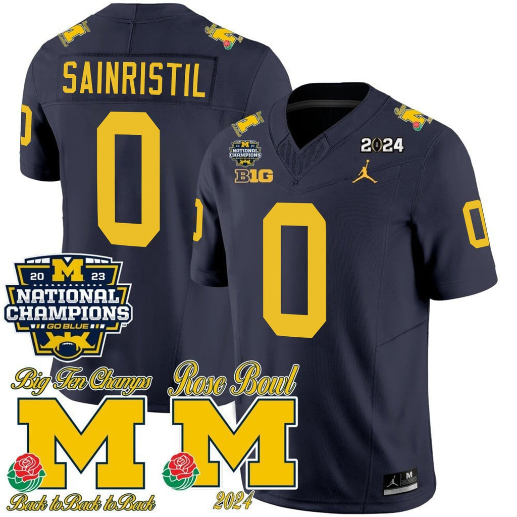 Men Michigan Wolverines 2023 National Champions & Rose Bowl Patch Vapor Jersey - All Stitched