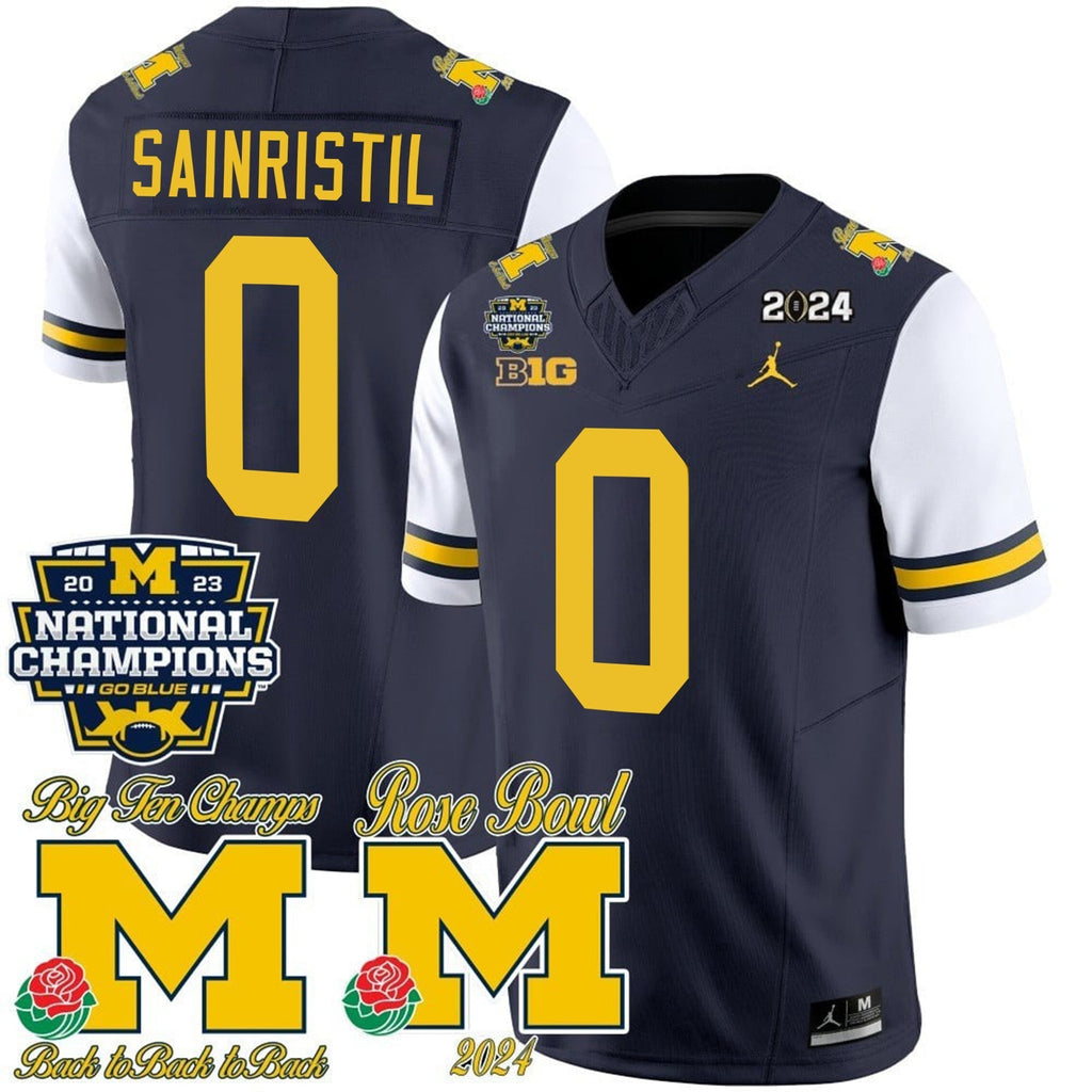 Men Michigan Wolverines 2023 National Champions & Rose Bowl Patch Vapor Jersey - All Stitched