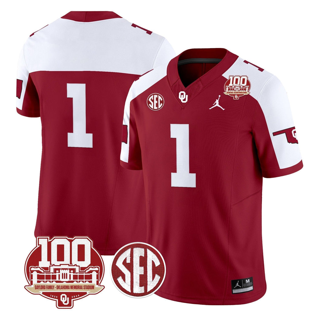 Men Oklahoma Sooners 100th Anniversary Patch Vapor Limited Jersey - All Stitched