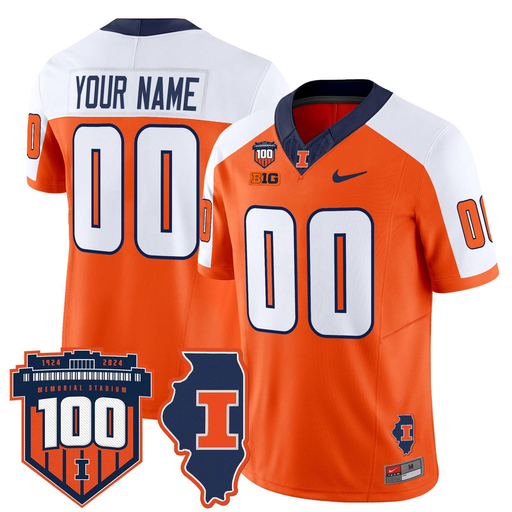 Custom Illinois Fighting Illini Jersey 100th Memorial Stadium Patch Vapor Limited - All Stitched