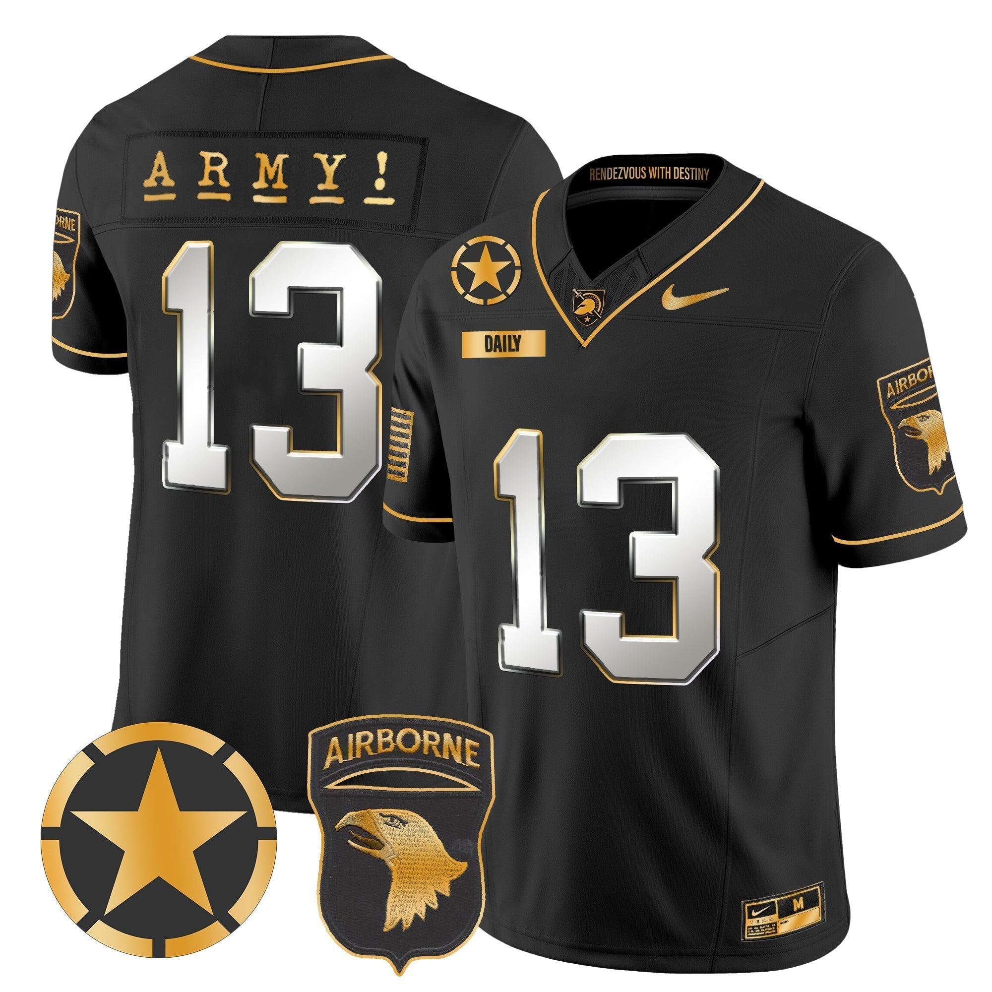 Men Army Black Knights 101st Airborne Division Patch 2024 Gold Vapor Limited Jersey - All Stitched