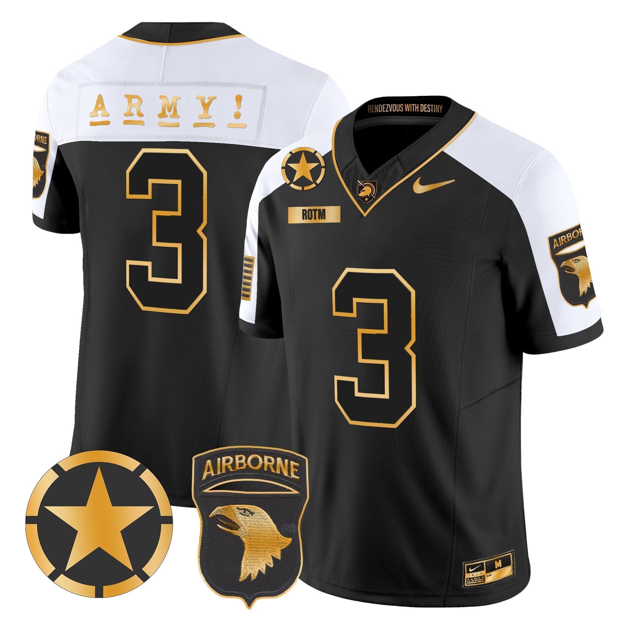 Men Army Black Knights 101st Airborne Division Patch 2024 Gold Vapor Limited Jersey - All Stitched