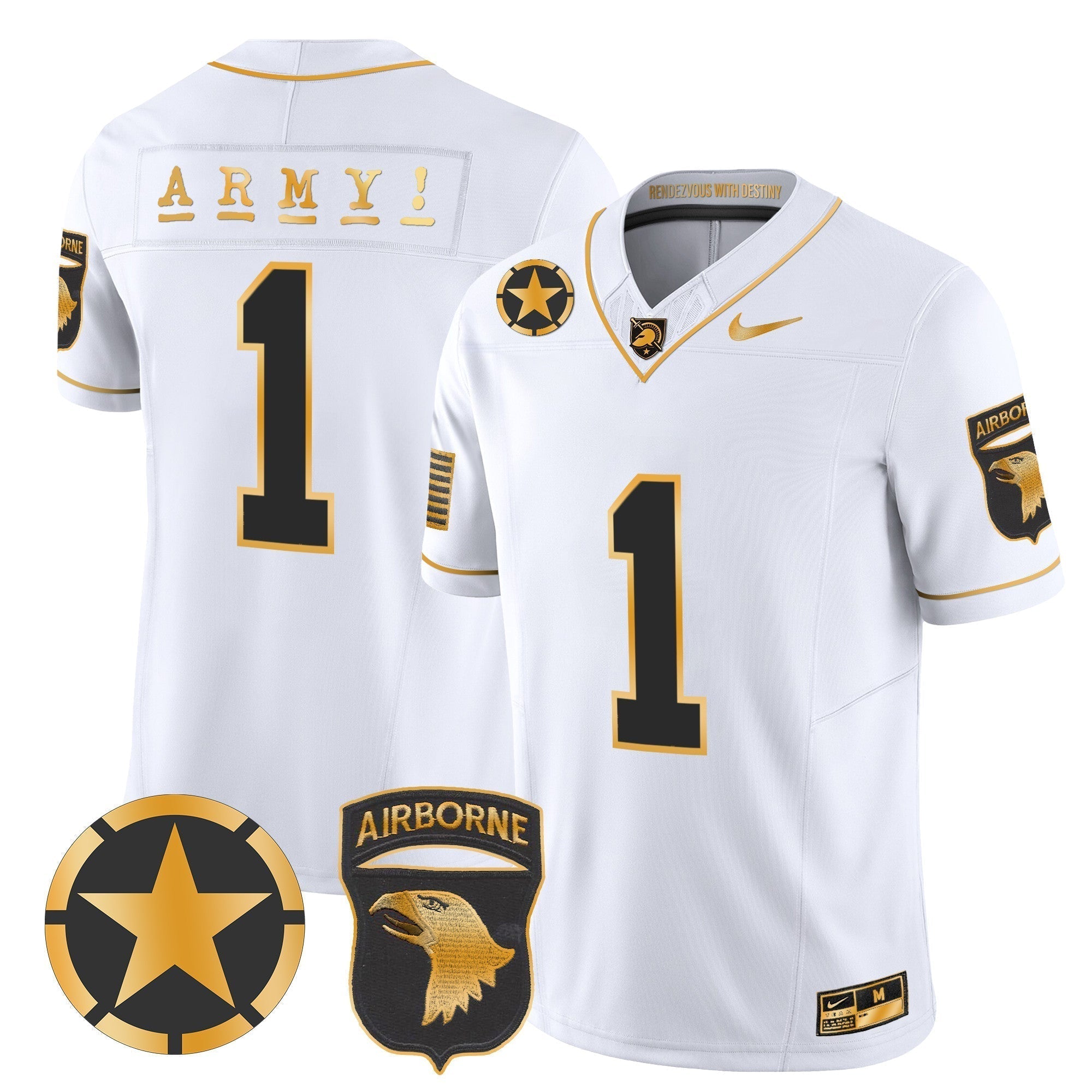 Men Army Black Knights 101st Airborne Division Patch 2024 Gold Vapor Limited Jersey - All Stitched