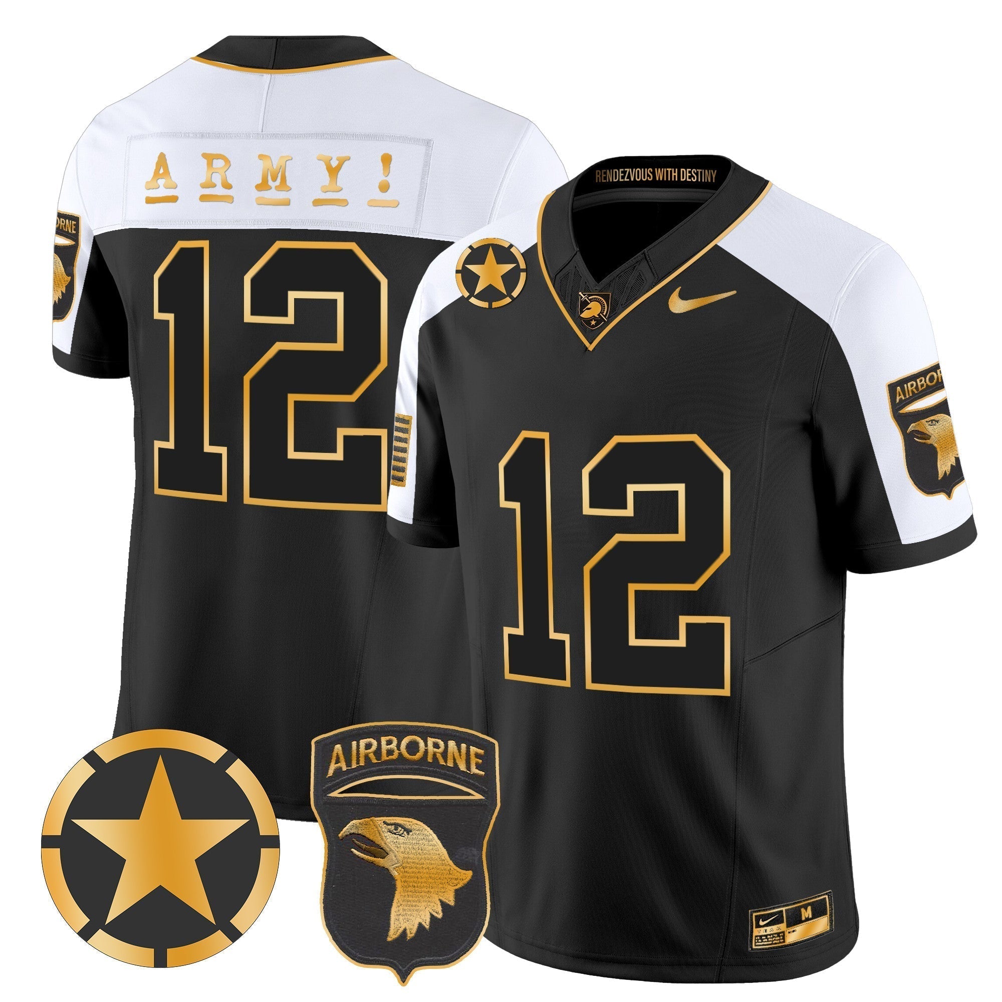 Men Army Black Knights 101st Airborne Division Patch 2024 Gold Vapor Limited Jersey - All Stitched