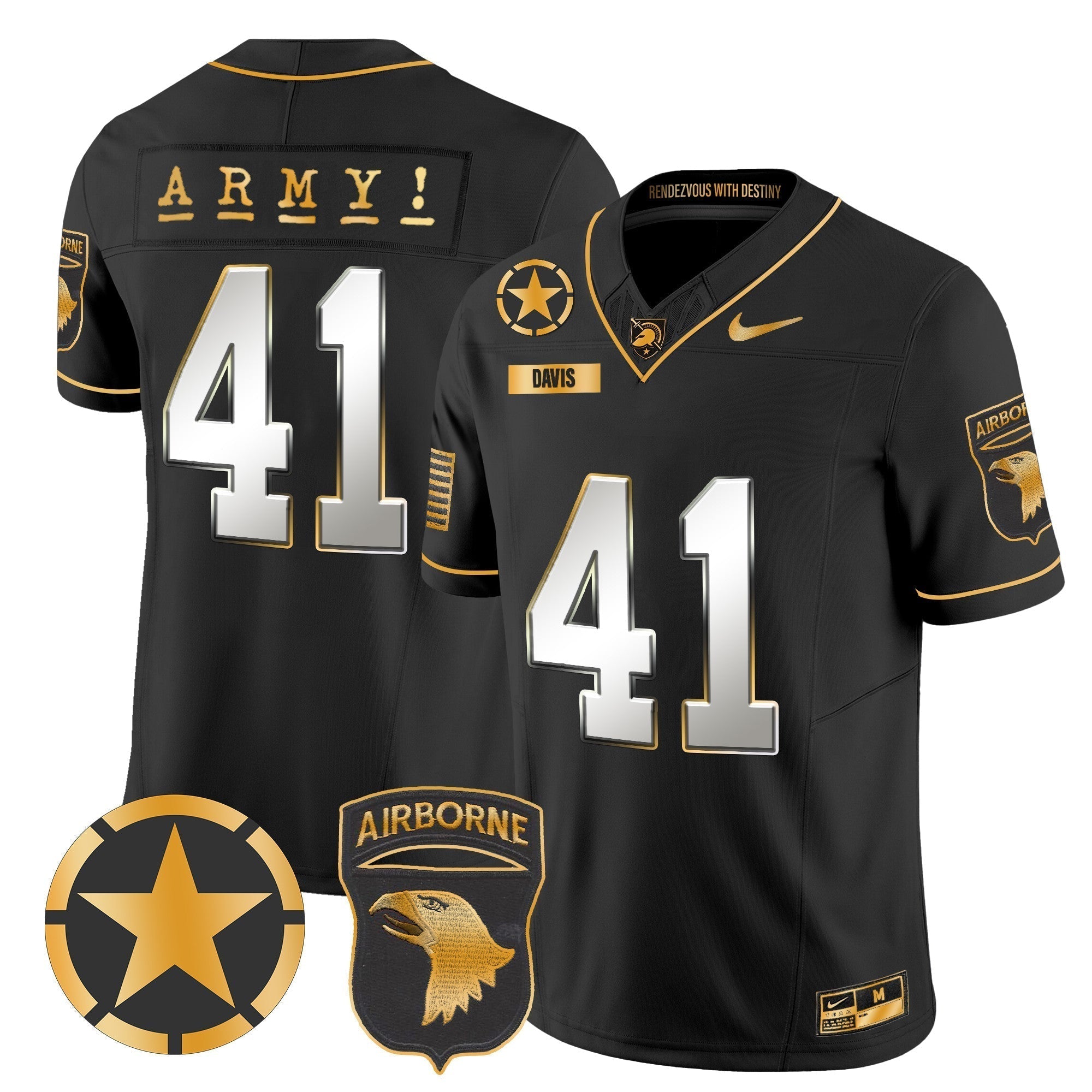 Men Army Black Knights 101st Airborne Division Patch 2024 Gold Vapor Limited Jersey - All Stitched
