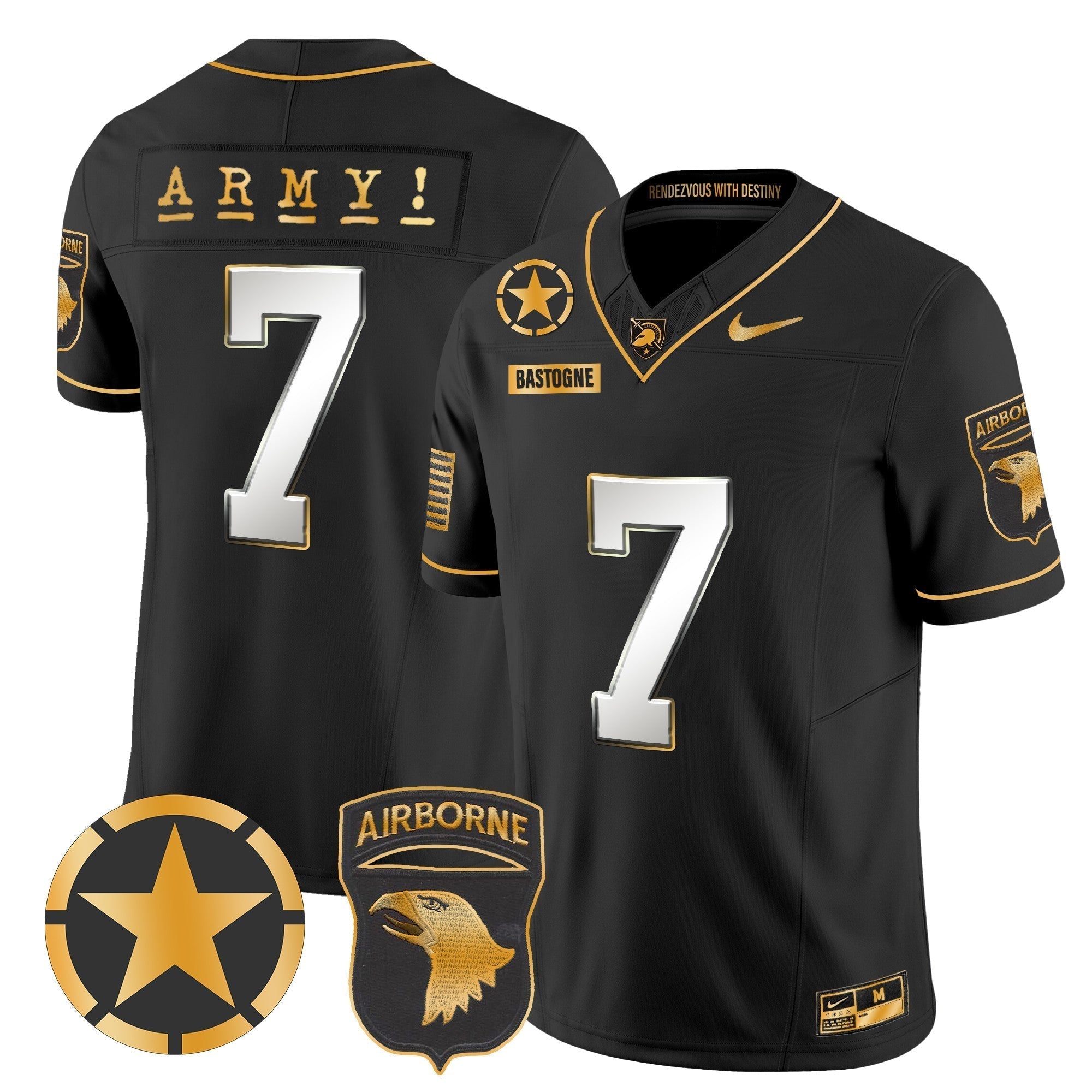 Men Army Black Knights 101st Airborne Division Patch 2024 Gold Vapor Limited Jersey - All Stitched