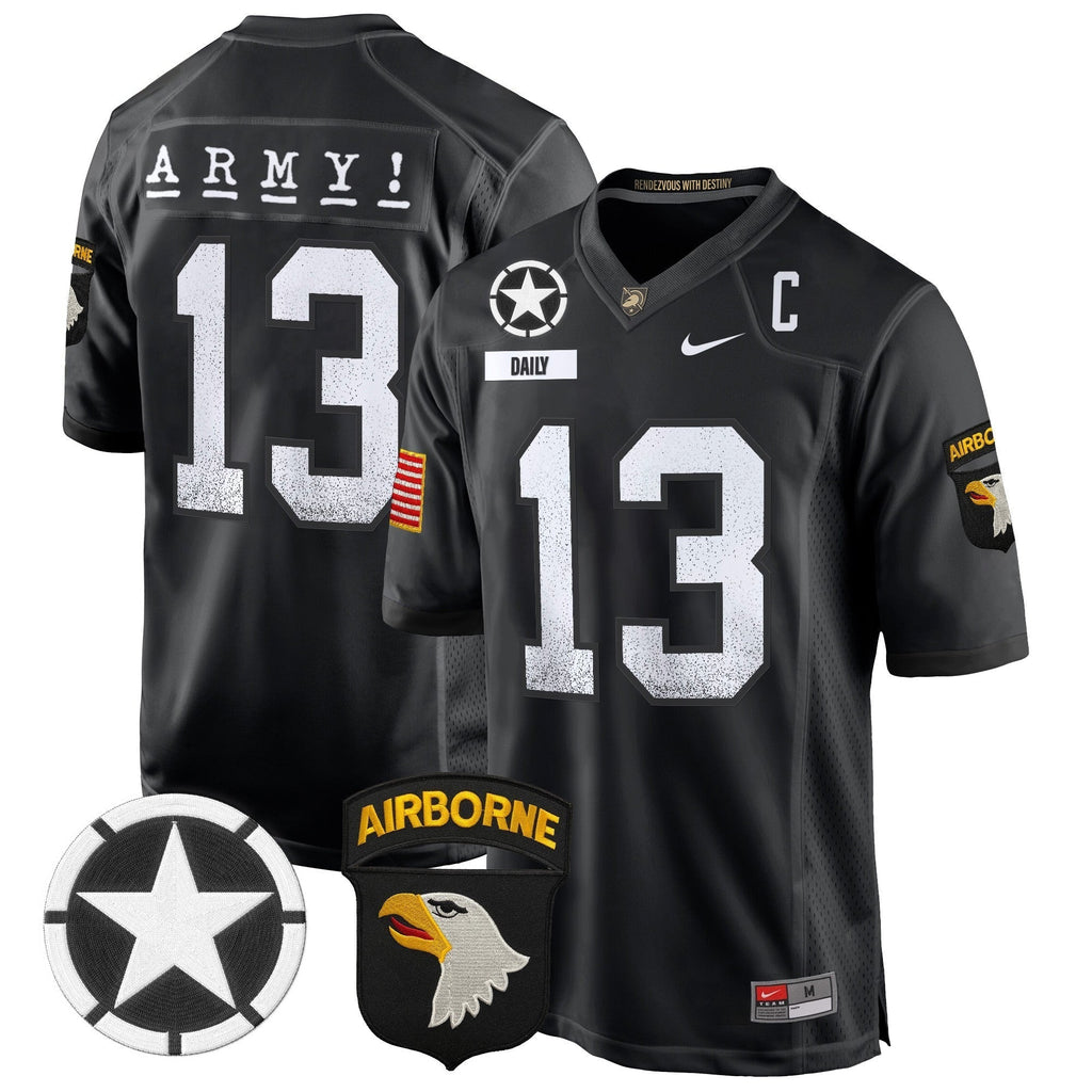Men Army Black Knights 101st Airborne Division Patch 2024 Game Jersey - All Stitched