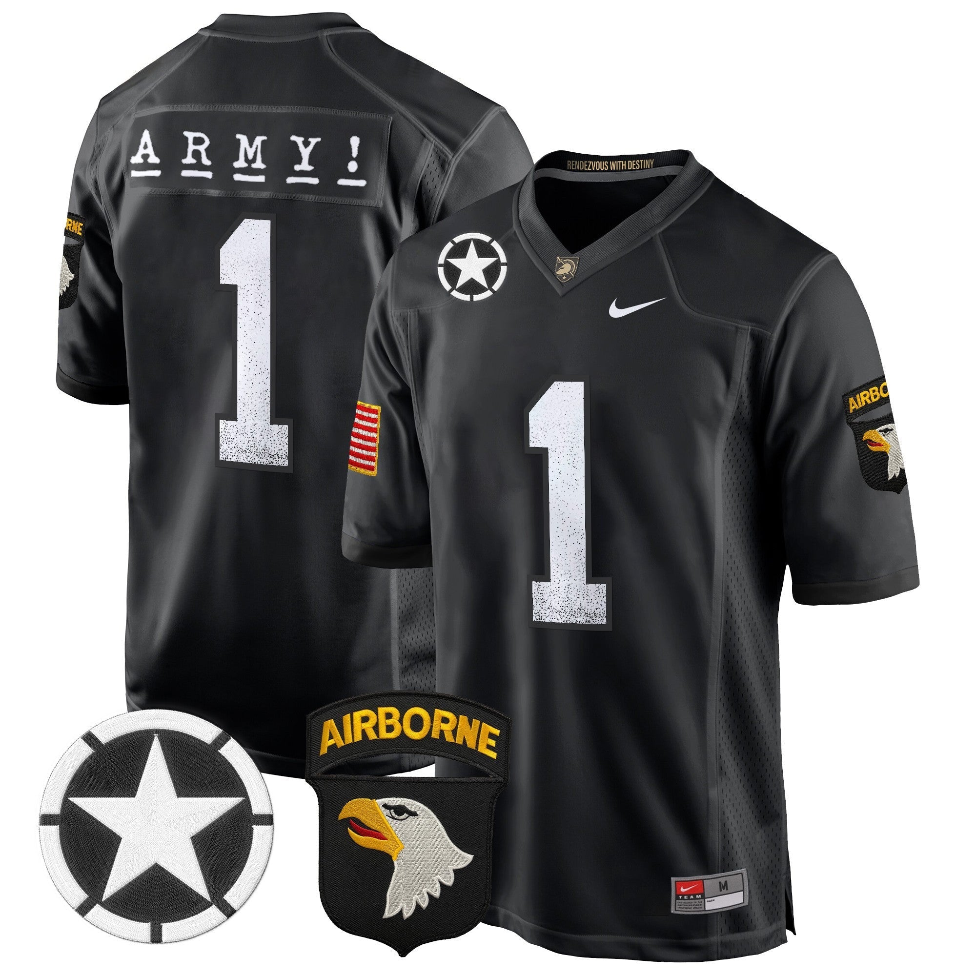 Men Army Black Knights 101st Airborne Division Patch 2024 Game Jersey - All Stitched