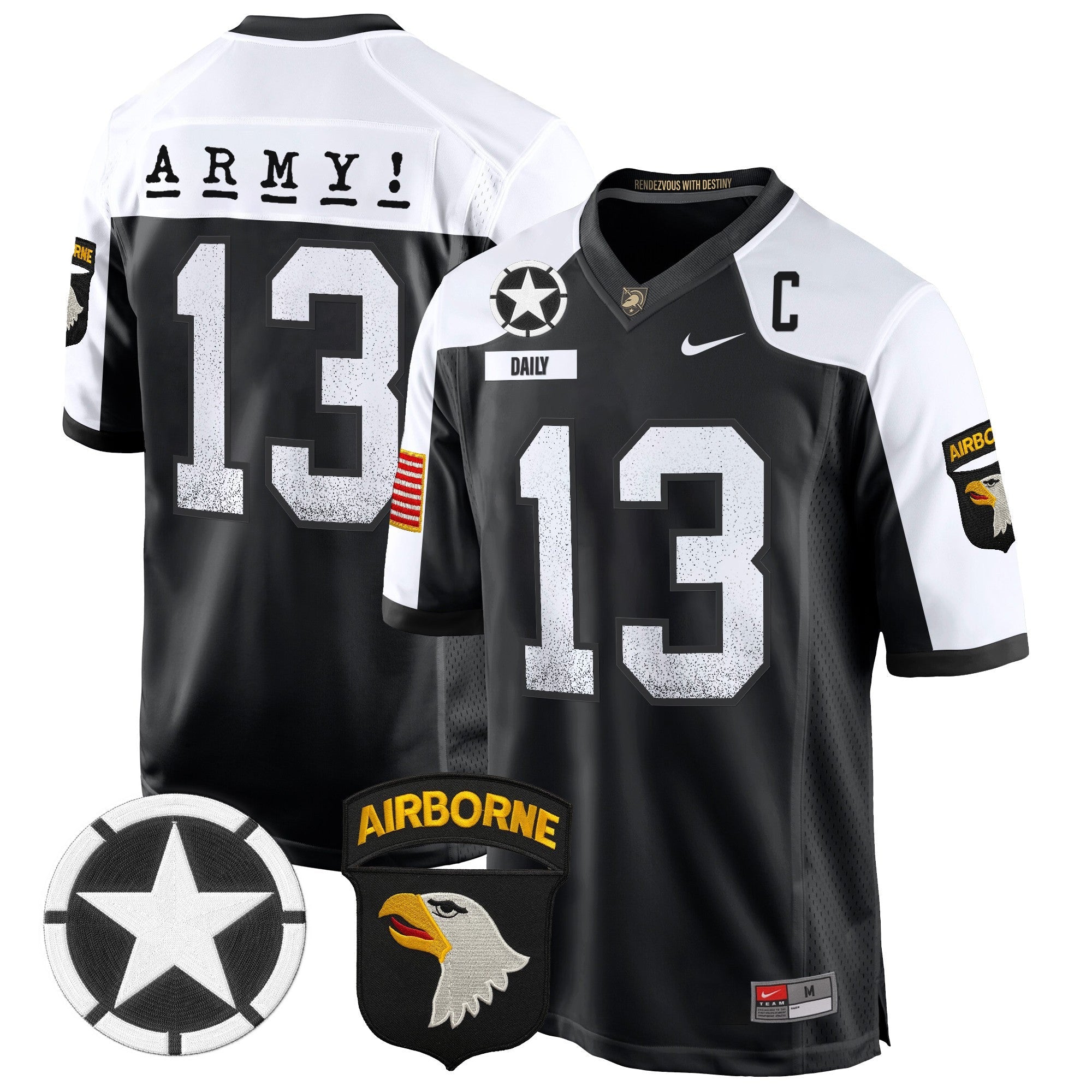 Men Army Black Knights 101st Airborne Division Patch 2024 Game Jersey - All Stitched