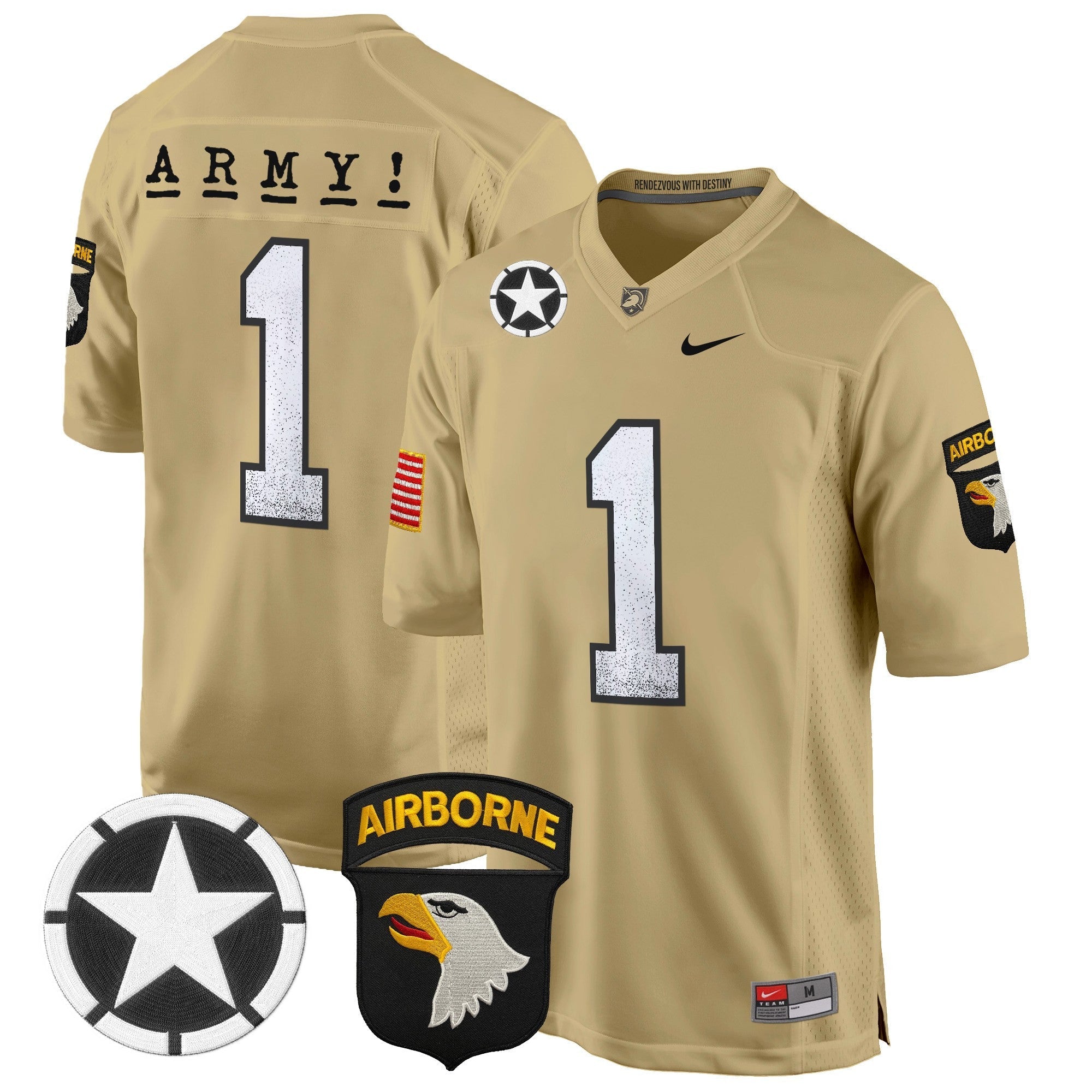 Men Army Black Knights 101st Airborne Division Patch 2024 Game Jersey - All Stitched