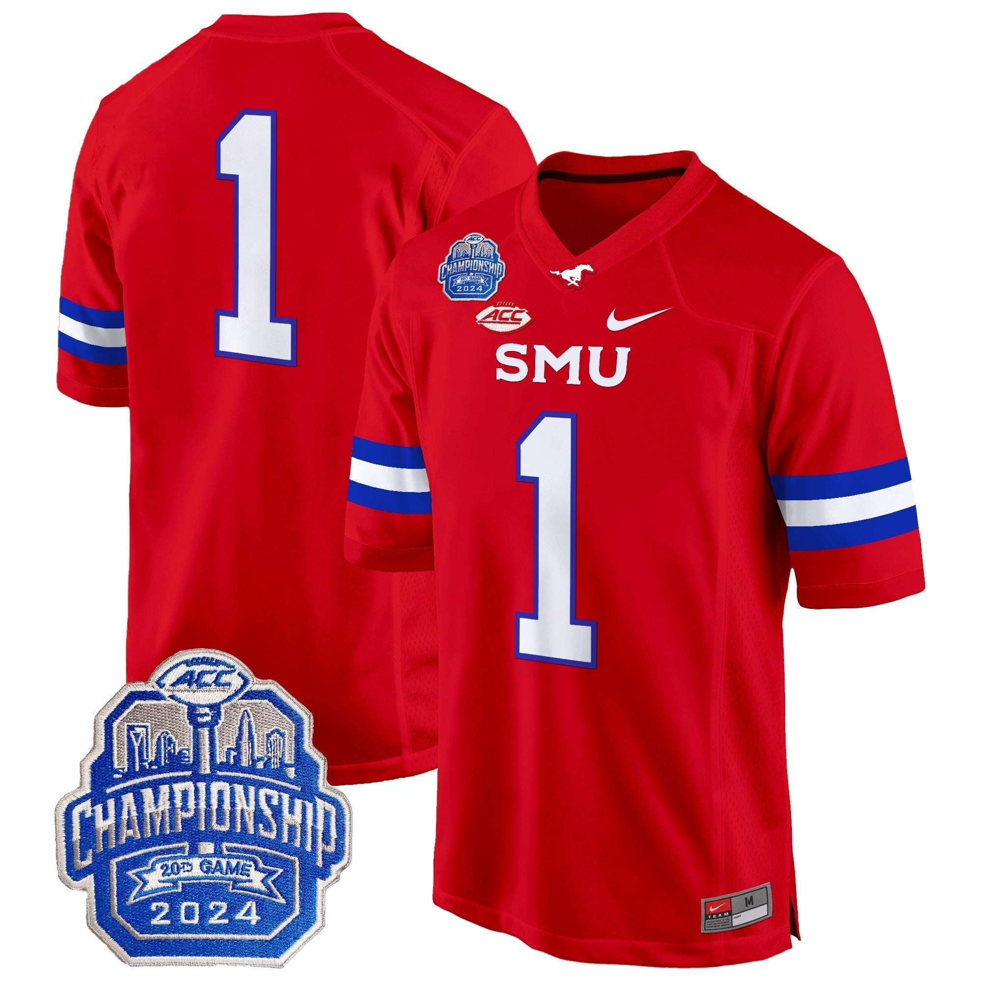 Men SMU Mustangs 2024 ACC Championship Patch Game Jersey - All Stitched
