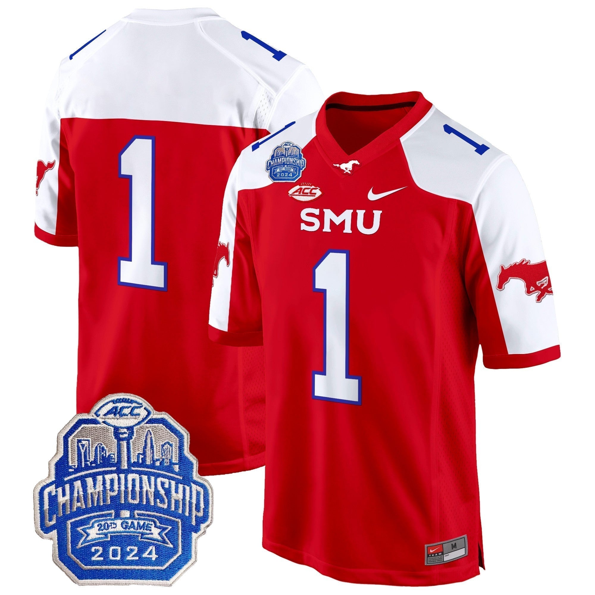 Men SMU Mustangs 2024 ACC Championship Patch Game Jersey - All Stitched