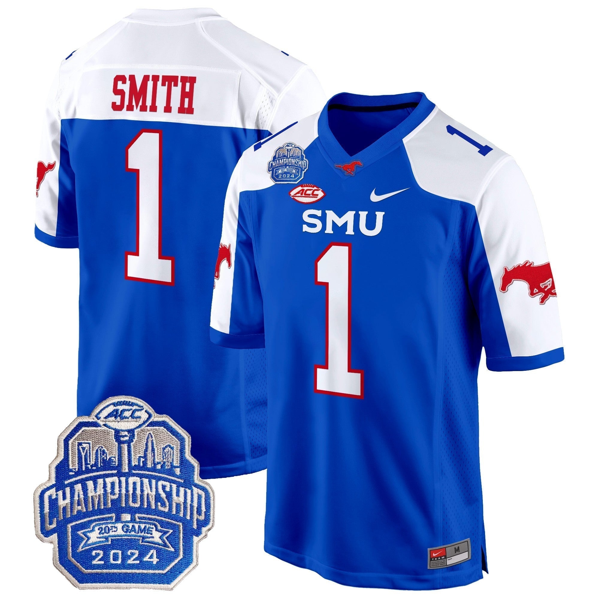 Men SMU Mustangs 2024 ACC Championship Patch Game Jersey - All Stitched