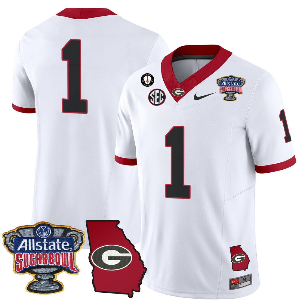 Men Georgia Bulldogs 2025 Sugar Bowl & Georgia Map Patch Vapor Limited Jersey - All Stitched