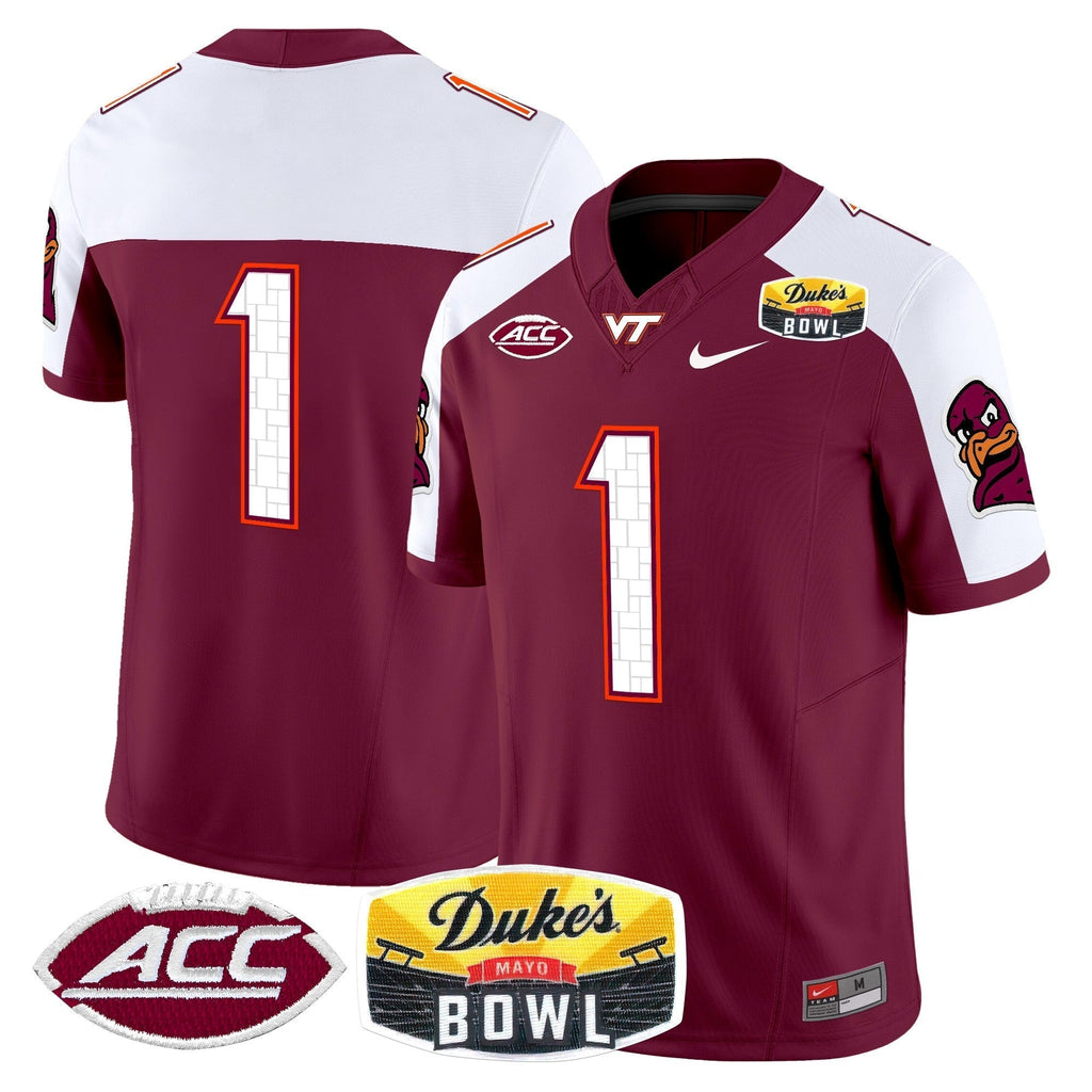 Men Virginia Tech Hokies 2025 Duke's Mayo Bowl Patch Vapor Limited Jersey - All Stitched