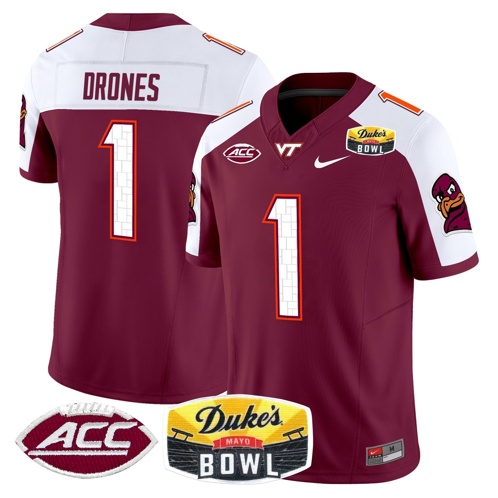 Men Virginia Tech Hokies 2025 Duke's Mayo Bowl Patch Vapor Limited Jersey - All Stitched