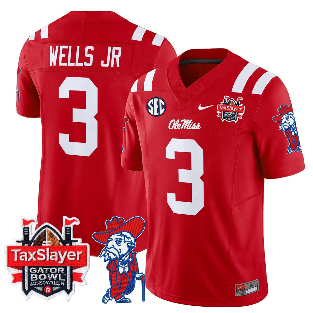 Men Ole Miss Rebels 2025 Gator Bowl Patch Vapor Limited Jersey - All Stitched