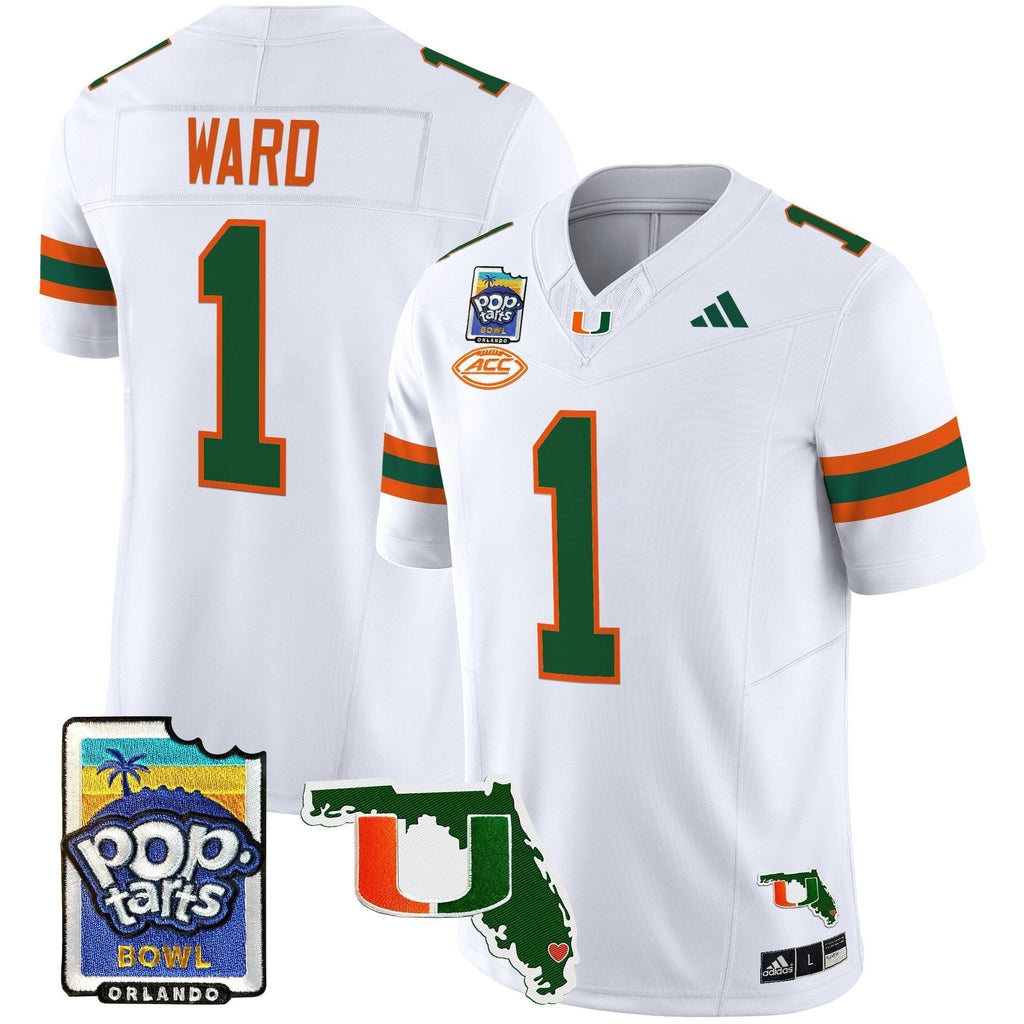 Men Miami Hurricanes 2025 PopTarts Bowl Patch Vapor Limited Jersey - All Stitched