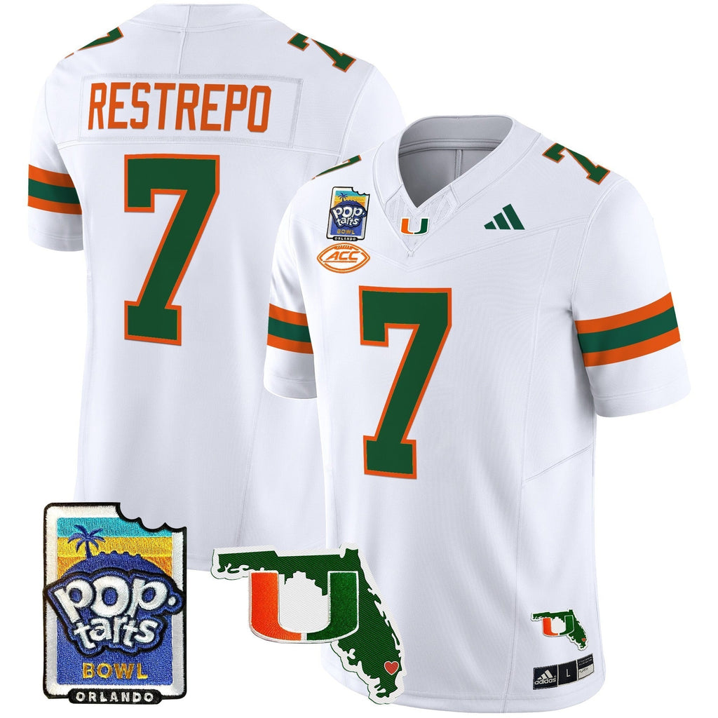 Men Miami Hurricanes 2025 PopTarts Bowl Patch Vapor Limited Jersey - All Stitched