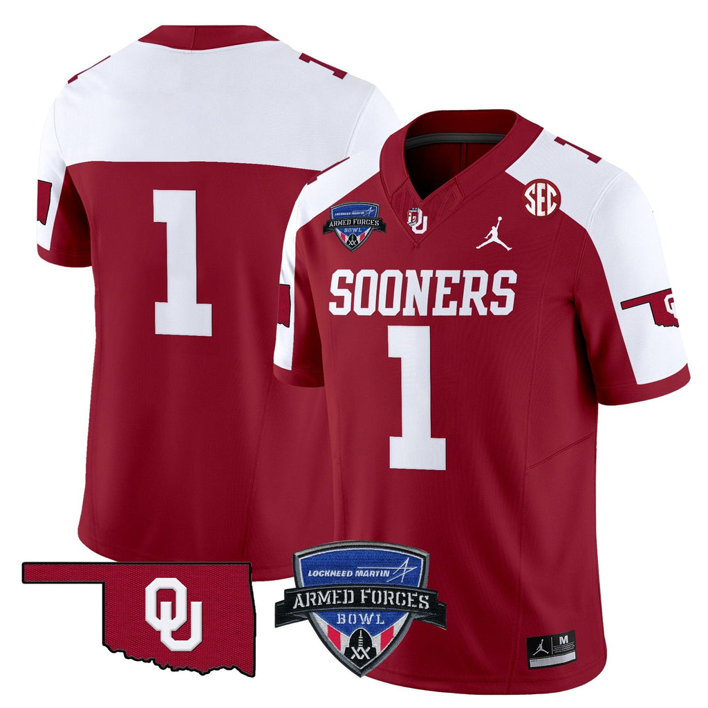 Men Oklahoma Sooners 2025 Armed Forces Bowl Patch Vapor Limited Jersey - All Stitched