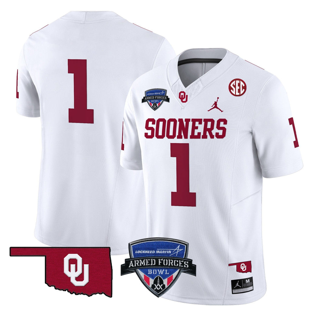 Men Oklahoma Sooners 2025 Armed Forces Bowl Patch Vapor Limited Jersey - All Stitched