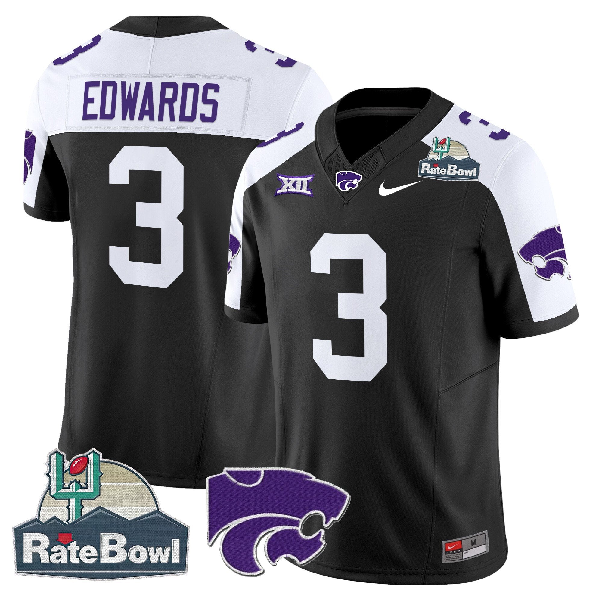 Men Kansas State Wildcats 2025 Rate Bowl Patch Vapor Limited Jersey - All Stitched