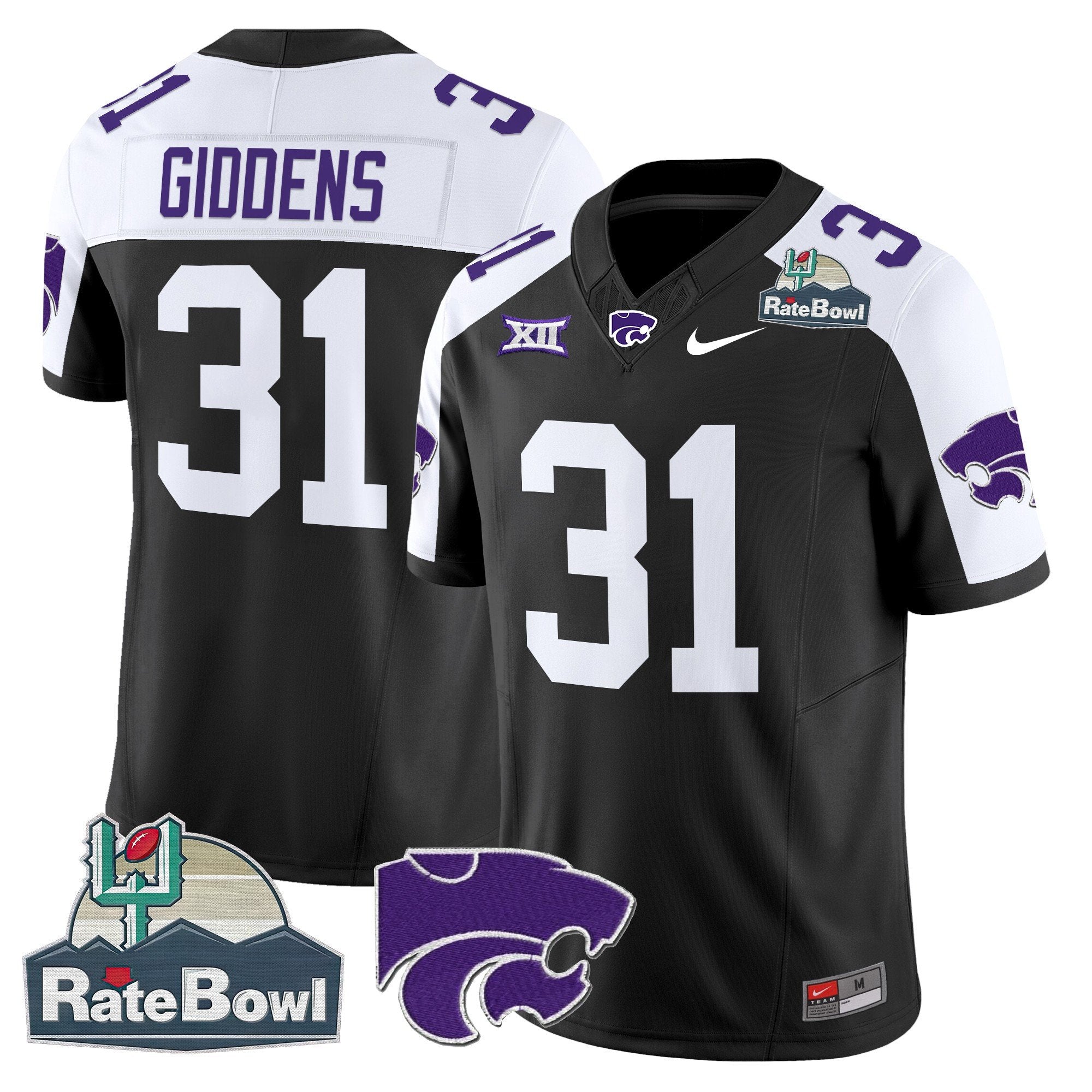 Men Kansas State Wildcats 2025 Rate Bowl Patch Vapor Limited Jersey - All Stitched