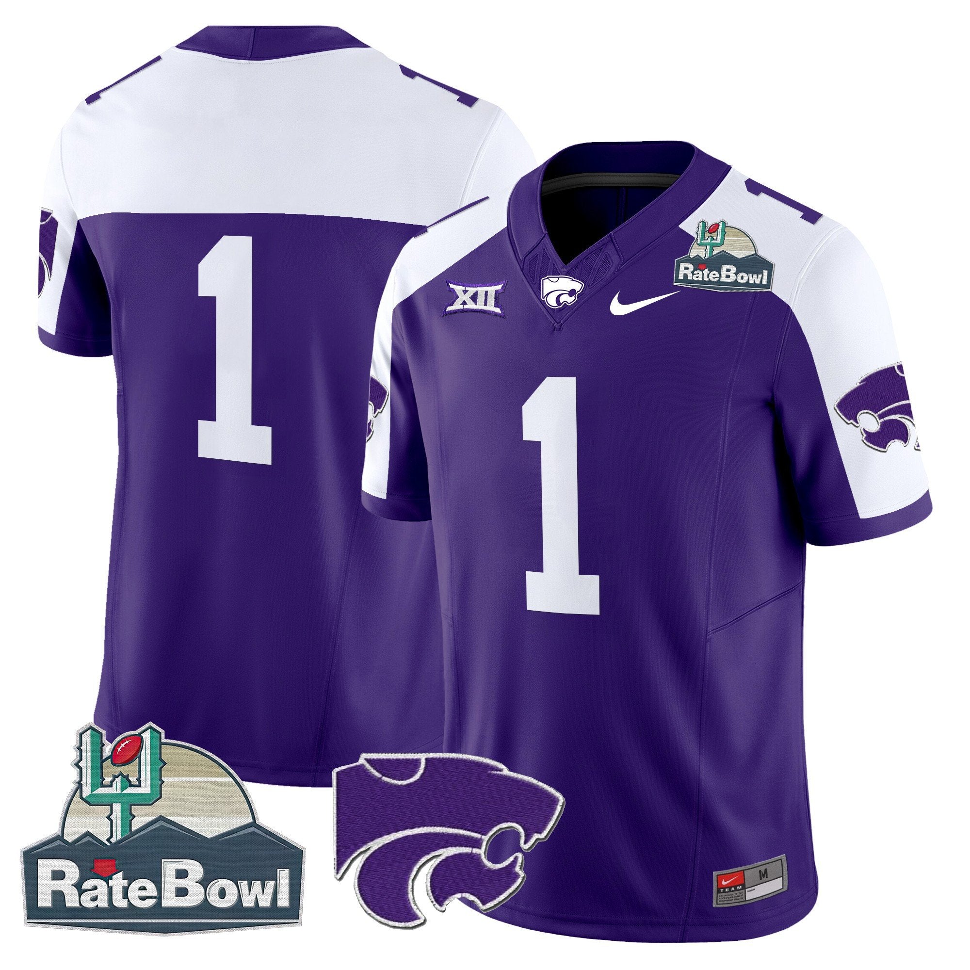 Men Kansas State Wildcats 2025 Rate Bowl Patch Vapor Limited Jersey - All Stitched