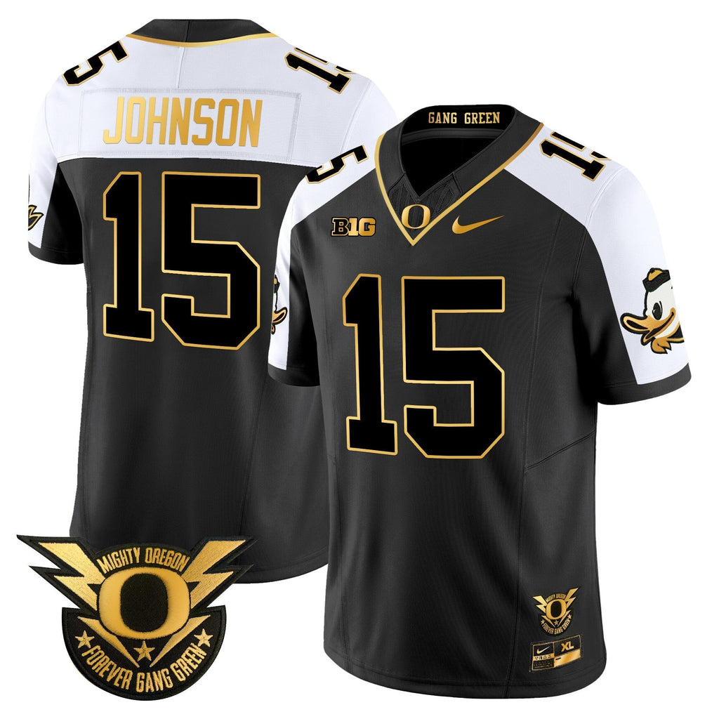Men Oregon Ducks 2024 Forever Gang Green & BIG Patch Gold Vapor Limited Jersey - All Stitched