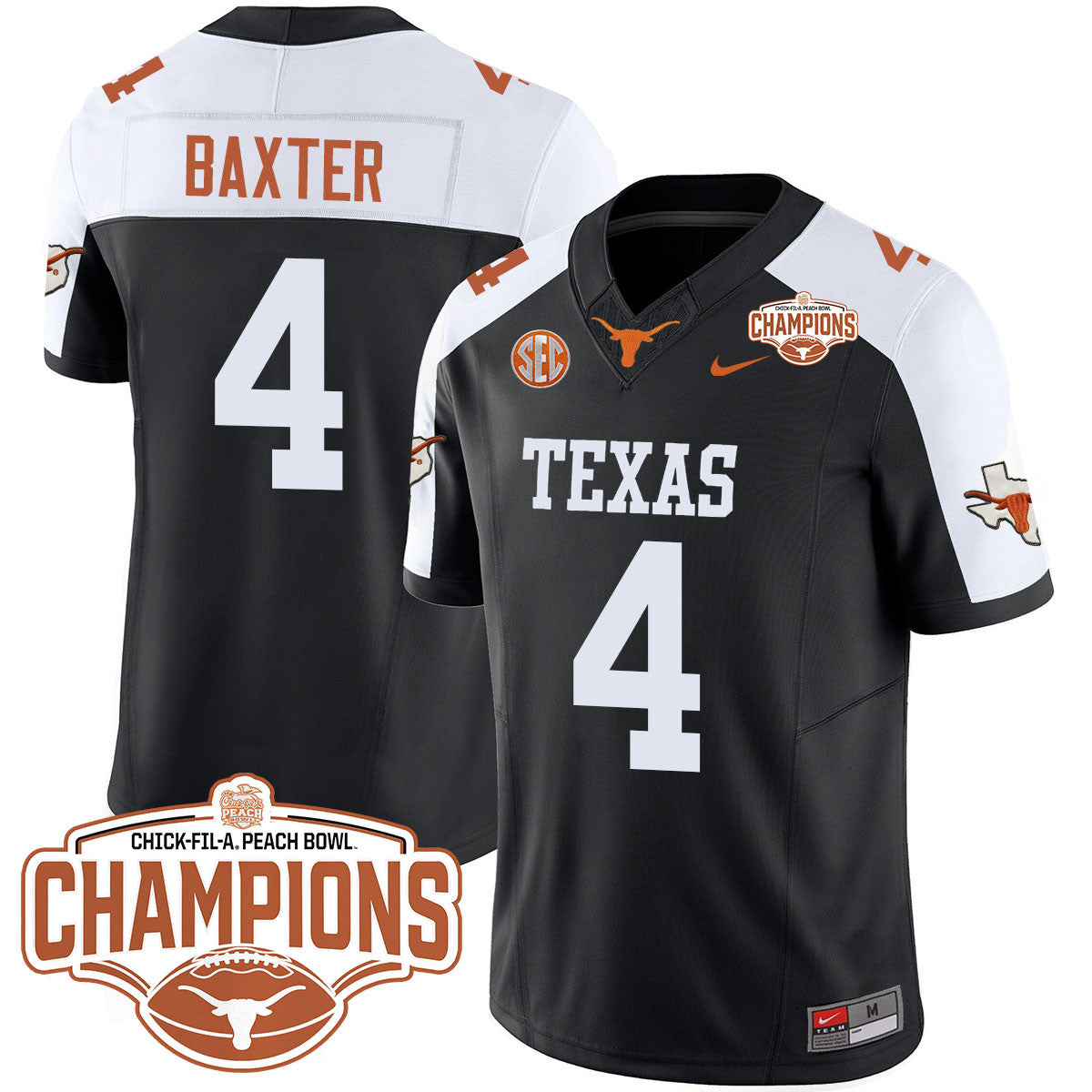 Men Texas Longhorns 2024 Peach Bowl Champions Jersey - All Stitched
