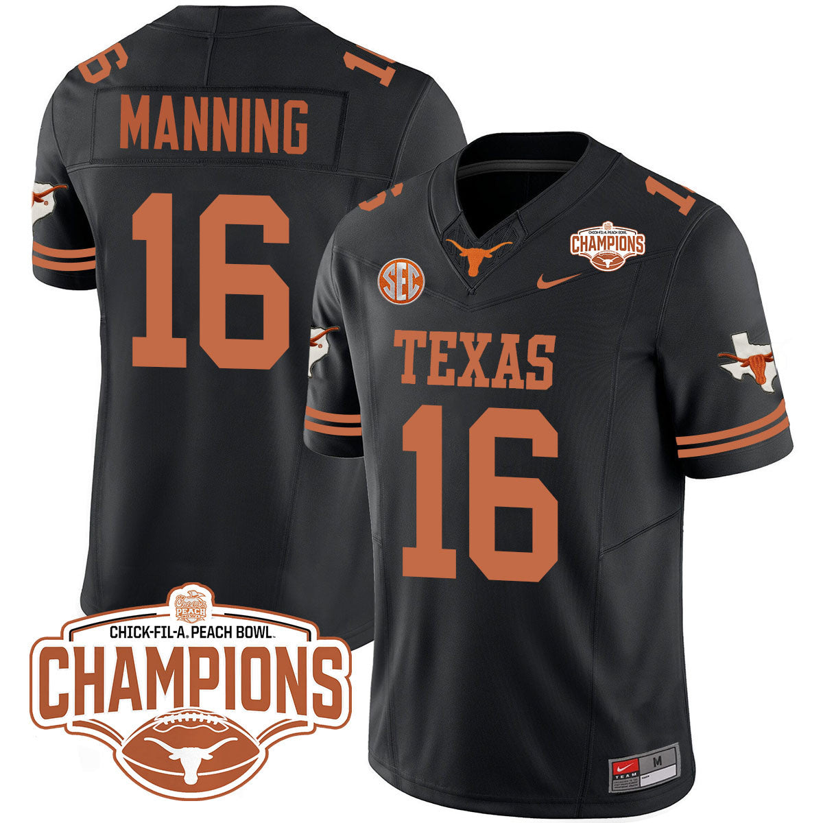 Men Texas Longhorns 2024 Peach Bowl Champions Jersey - All Stitched
