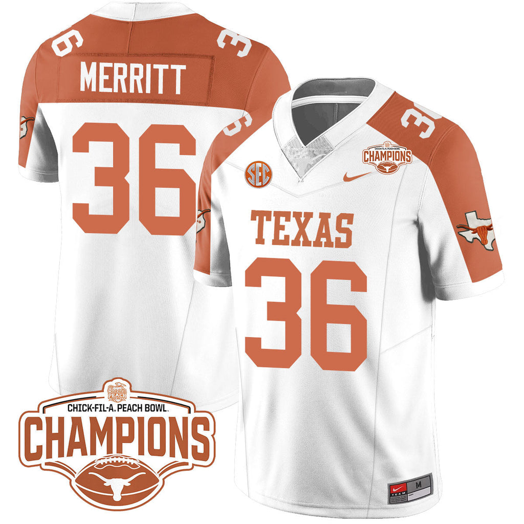 Men Texas Longhorns 2024 Peach Bowl Champions Jersey - All Stitched