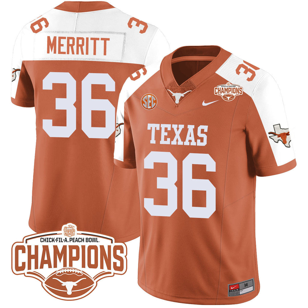 Men Texas Longhorns 2024 Peach Bowl Champions Jersey - All Stitched