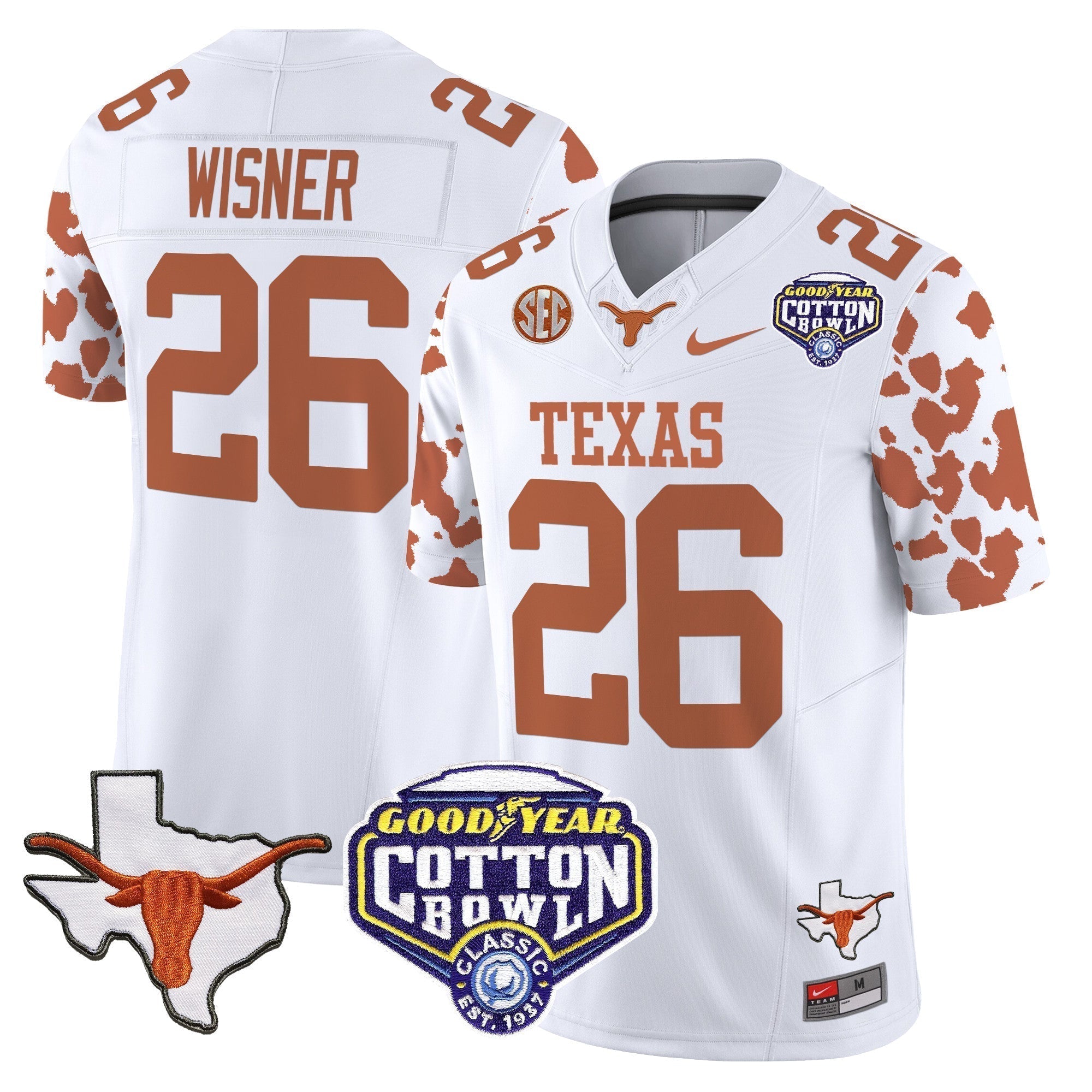 Men Texas Longhorns Cow Spots Cotton Bowl Patch Vapor Limited Jersey - All Stitched