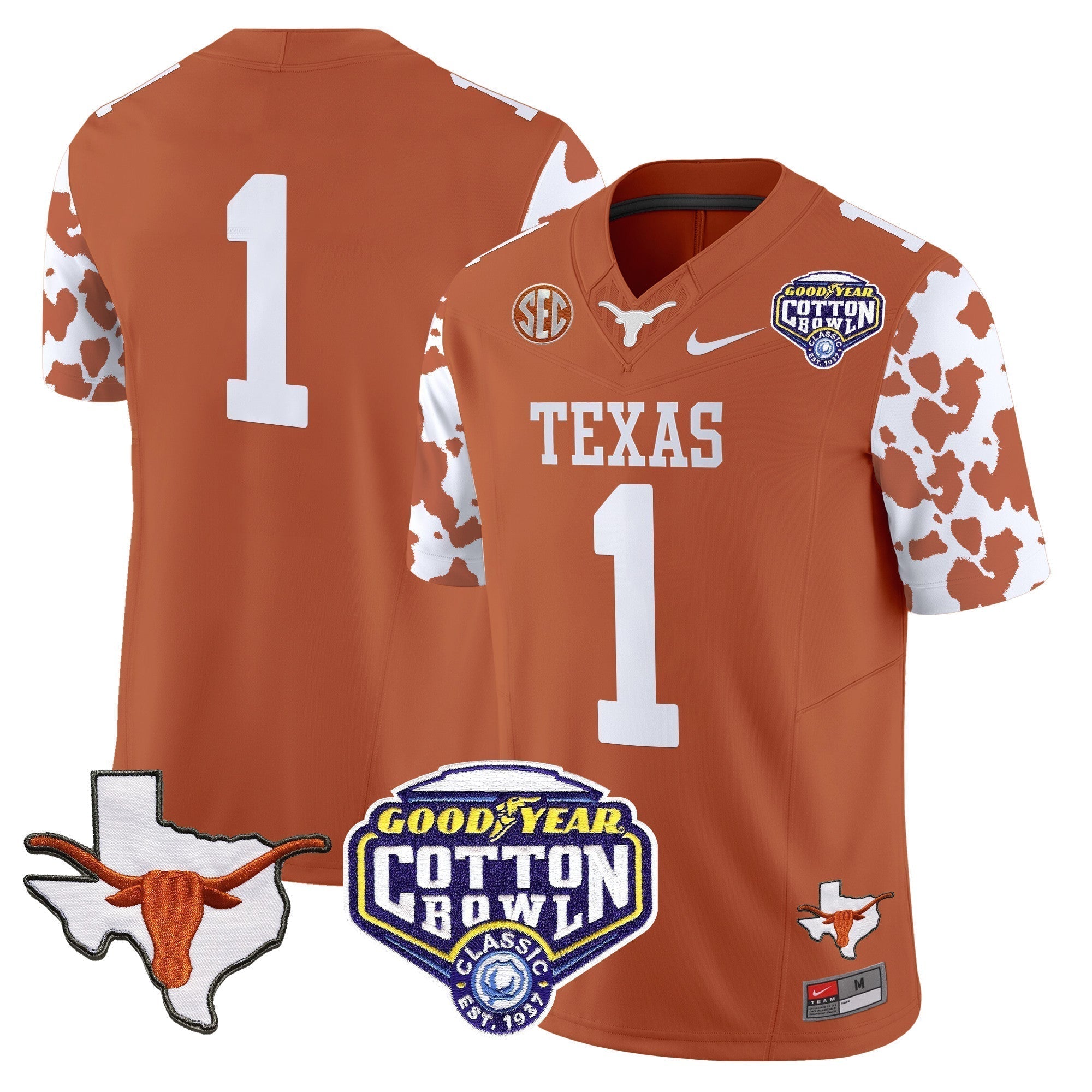 Men Texas Longhorns Cow Spots Cotton Bowl Patch Vapor Limited Jersey - All Stitched