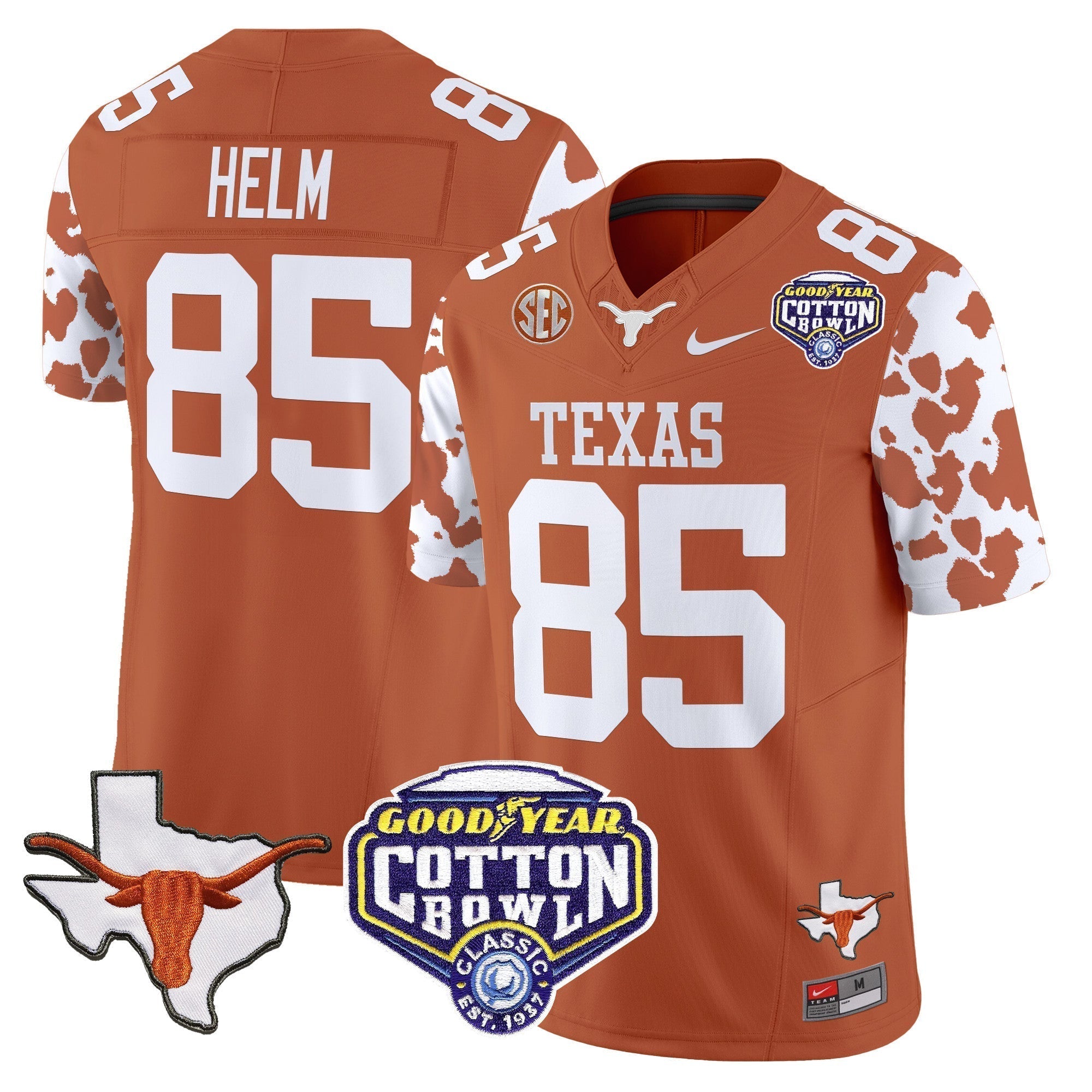 Men Texas Longhorns Cow Spots Cotton Bowl Patch Vapor Limited Jersey - All Stitched
