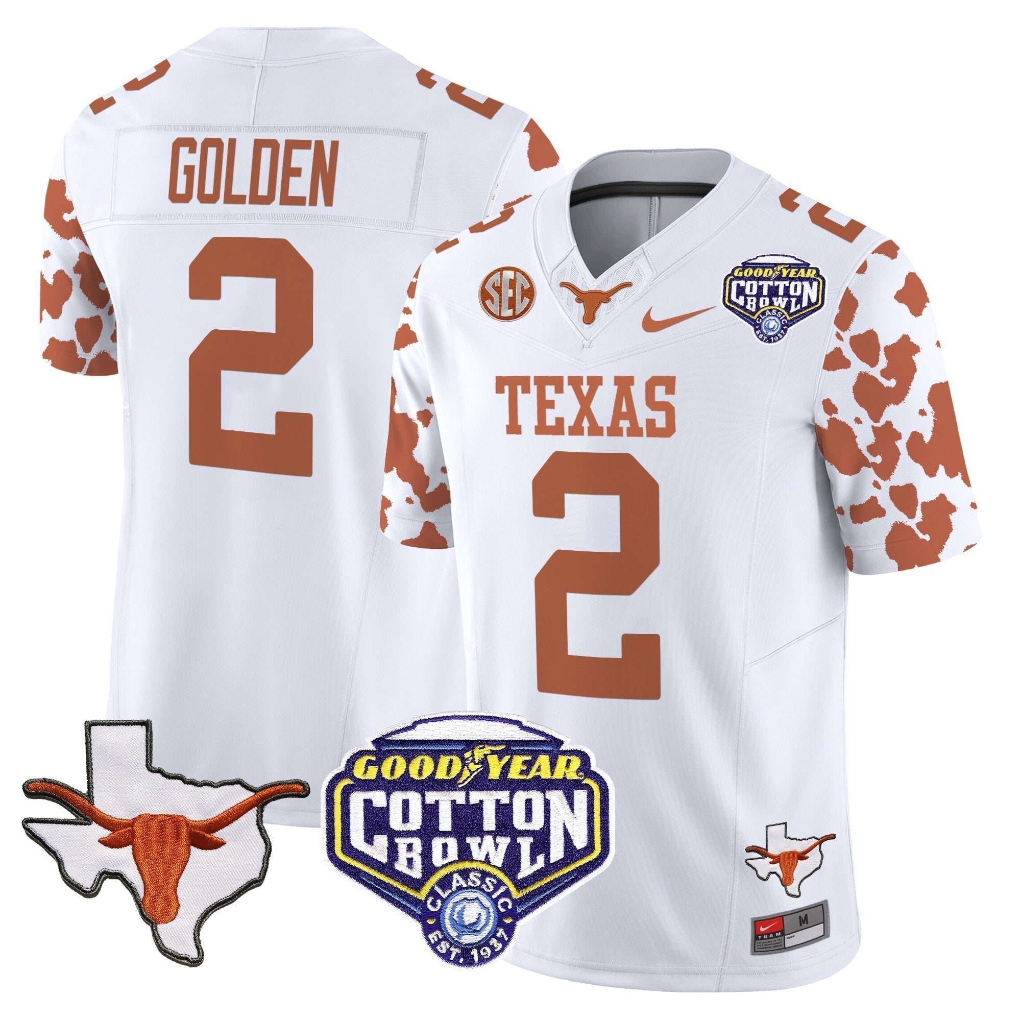 Men Texas Longhorns Cow Spots Cotton Bowl Patch Vapor Limited Jersey - All Stitched