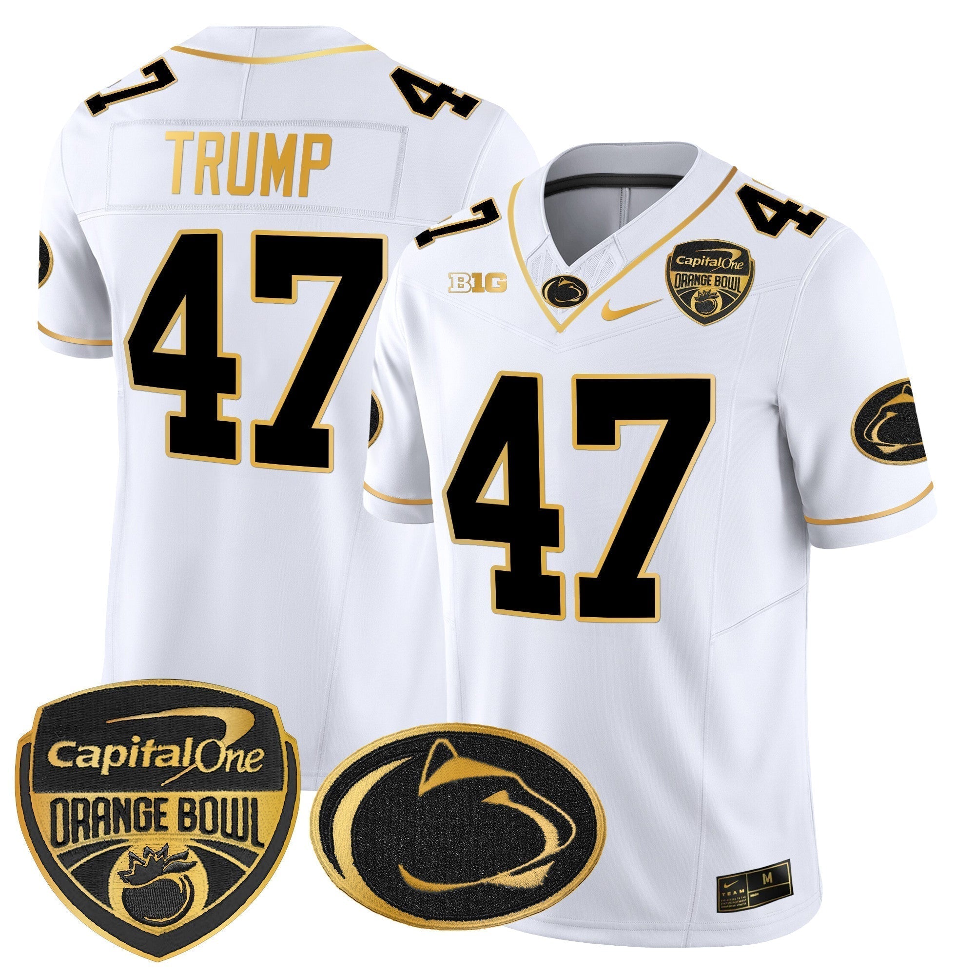Men Penn State Nittany Lions Orange Bowl Patch Gold Vapor Limited Jersey - All Stitched