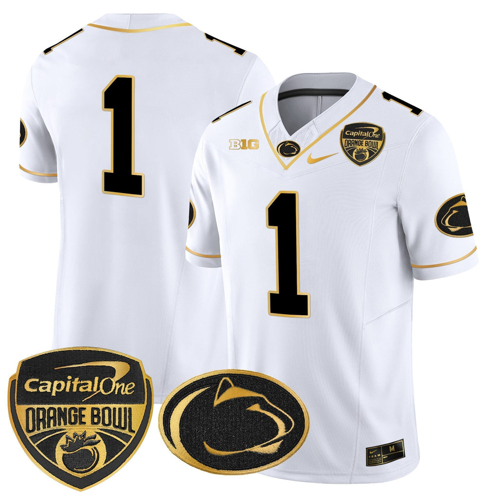 Men Penn State Nittany Lions Orange Bowl Patch Gold Vapor Limited Jersey - All Stitched