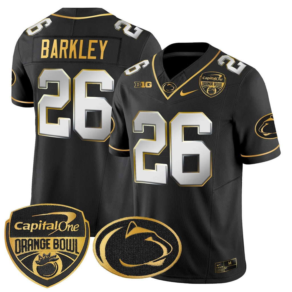 Men Penn State Nittany Lions Orange Bowl Patch Gold Vapor Limited Jersey - All Stitched